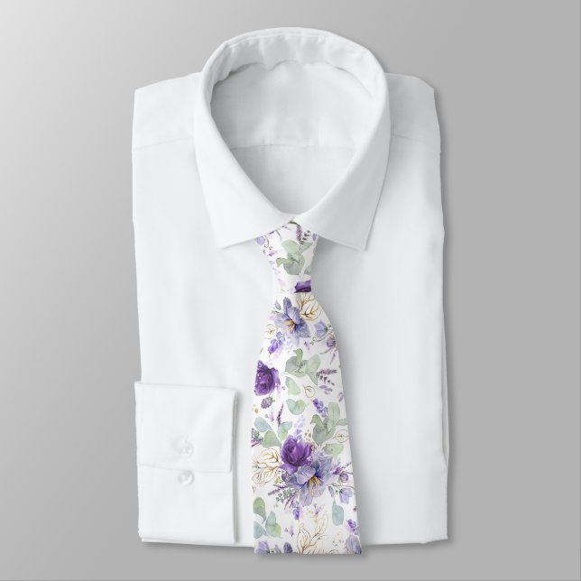 Cravate Delicate Pastel Purple Floral Wedding Neck Tie (Attaché)