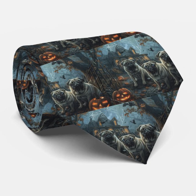 Cravate Délice de chien de la nuit d'Halloween de Pug (Roulé)