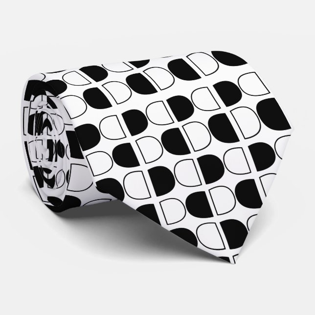 Cravate Demi-cercle géométrique noir et blanc (Roulé)