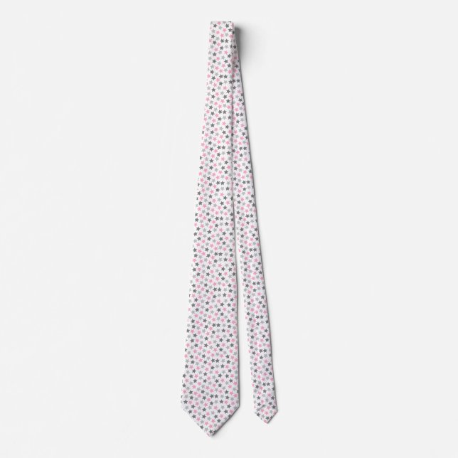 Cravate Demigirl Pride Stars Pastel Grey Blanc rose (Devant)
