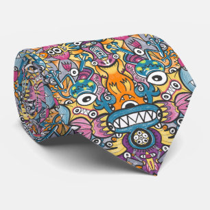 Cravate Des monstres et des robots fourrés dans un motif 