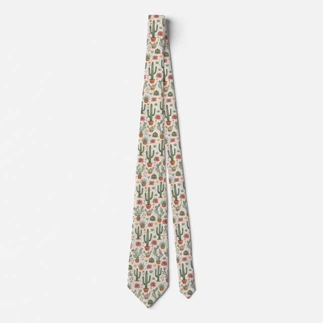 Cravate Desert Cacti Succulent Seamless Pattern (Devant)