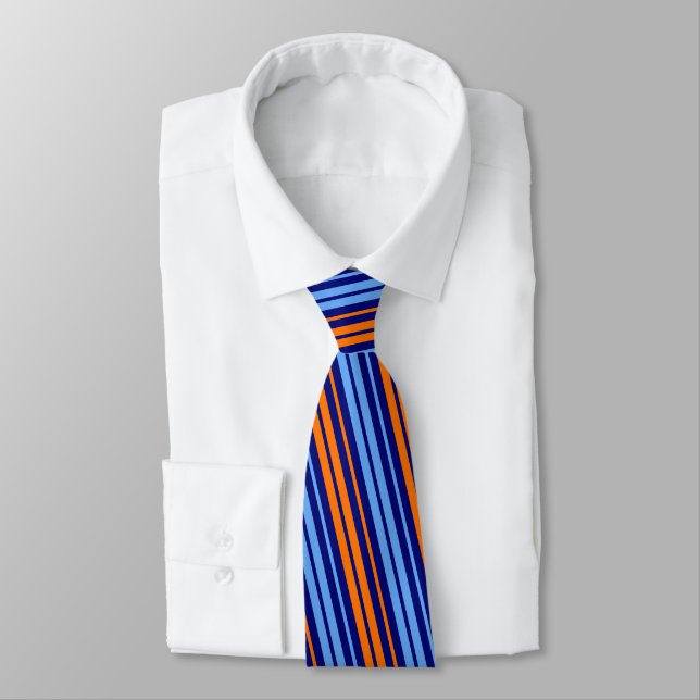 Cravate Design Bandes Verticales Cyan Orange Marine   (Attaché)