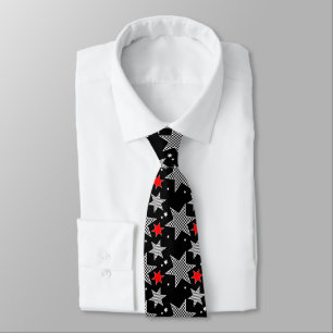 Cravate Design Black, White, Red Stars