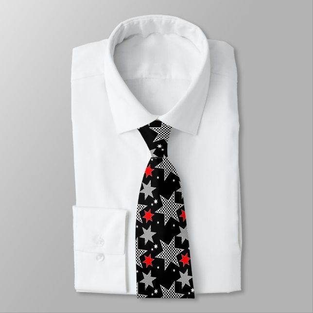 Cravate Design Black, White, Red Stars (Attaché)