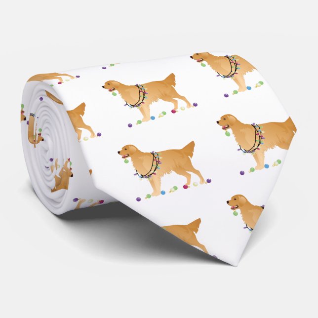Cravate Design de Noël Golden Retrior (Roulé)