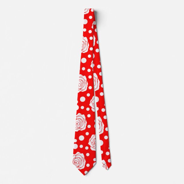 Cravate Design d'illustrations florales Pois en rouge blan (Devant)