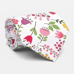 Cravate Design floral Fleur sauvage de printemps sur blanc