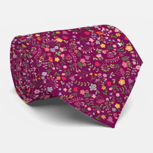 Cravate Design floral fleur sauvage élégant sur prune