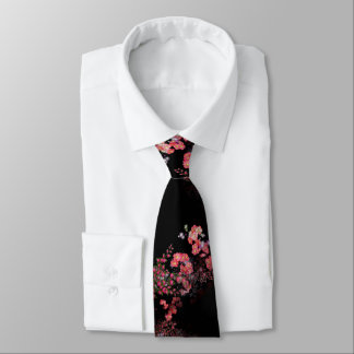 Cravate Design Floral Rose Sur Noir