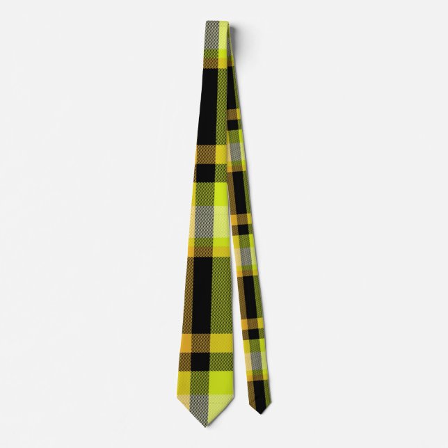 Cravate Design Motif Plaid Classique Jaune Tartan Noir (Devant)