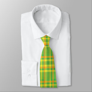 Cravate design plaid vert et jaune