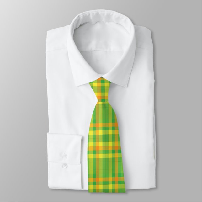 Cravate design plaid vert et jaune (Attaché)