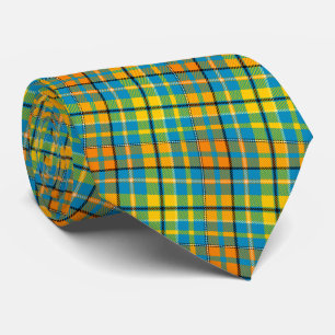 Cravate Dessin à carreaux tartan bleu jaune orange