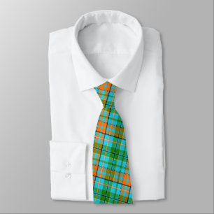 Cravate Dessin à carreaux Tartan bleu orange vert 