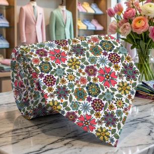 Cravate Dessin floral rétro moderne, motif sans couture, a