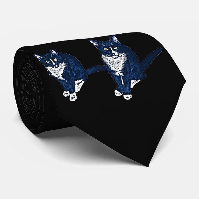 Cravate Deux chats bleus (Roulé)