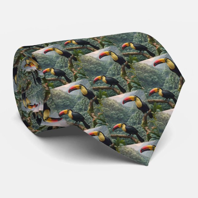 Cravate Deux Oiseaux Toucans Tropicaux, (Roulé)