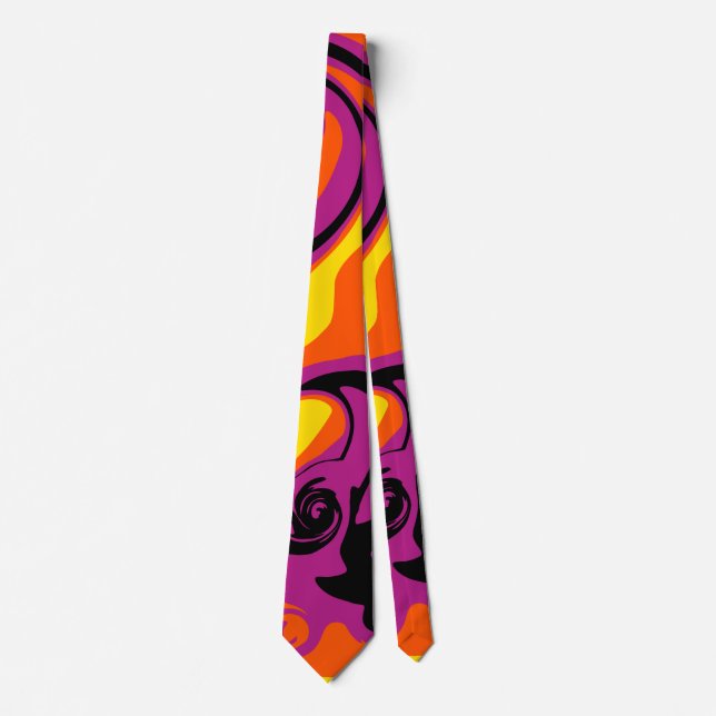 Cravate Déversement - Orange, Noir, Rose et Jaune  (Devant)