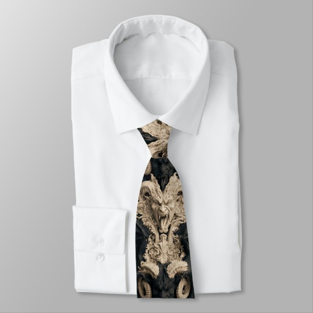 Cravate Diable cornu baroque noir et crème gothique (Attaché)