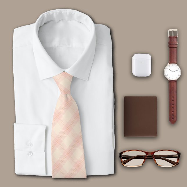 Cravate Diagonal Plaid Pink Simple Personnaliser Initiale (Créateur téléchargé)