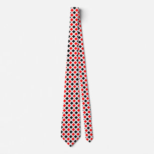 Cravate Diagonal Squares -  Red and Black on White Neck Ti