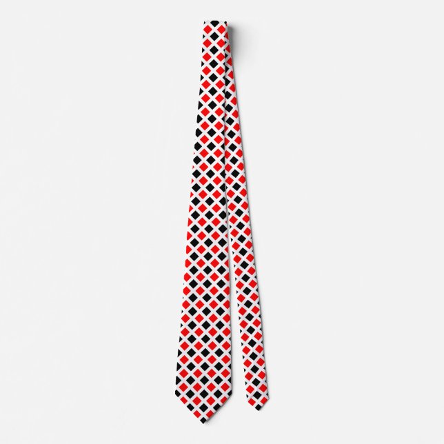 Cravate Diagonal Squares -  Red and Black on White Neck Ti (Devant)