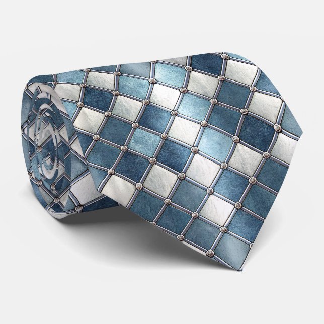 Cravate Diamant Bleu Métallique - Géométrique Industriel (Roulé)