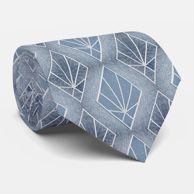 Cravate Diamants blancs gris bleu motif Art déco (Roulé)