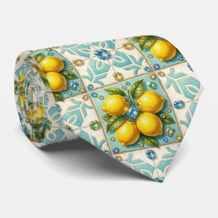 Cravate Diamants Méditerranéens de Citron Amalfi Art Déco