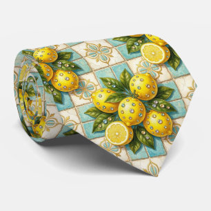Cravate Diamants Méditerranéens de Citron Amalfi Art Déco 