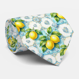 Cravate Diamants Méditerranéens de citron d'Amalfi aquarel