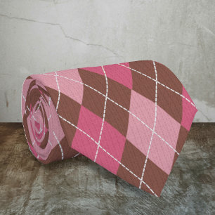 Cravate Diamants roses et bruns - Broderie motif Argyle