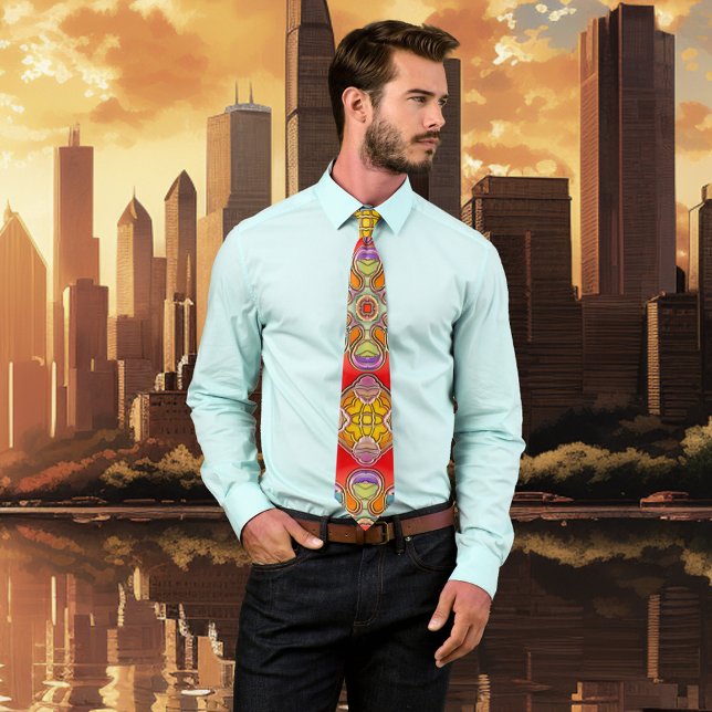 Cravate d'Imaginaire en verre peint coloré (Tie with a colorful artistic design inspired by leaded glass. For Christmas or other occasions)