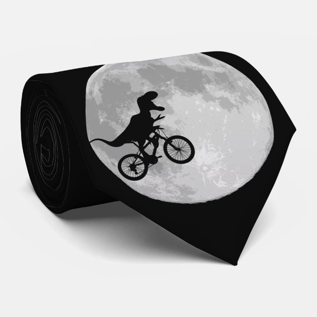 Cravate Dinosaur on a Bike In Sky With Moon  (Roulé)