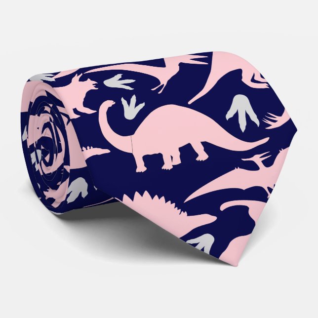 Cravate Dinosaures motif 05.P. BG DBlue (Roulé)