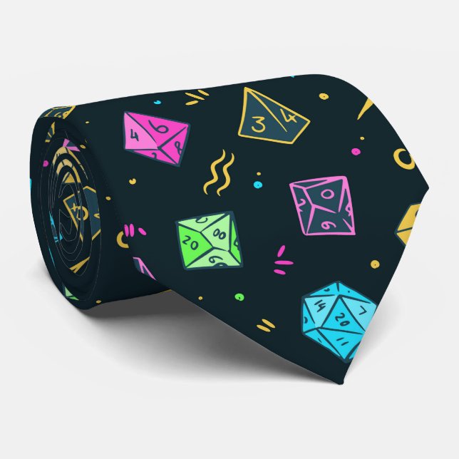 Cravate DnD NeckTie, Motif D20 Dice, Don Master Dungeon (Roulé)