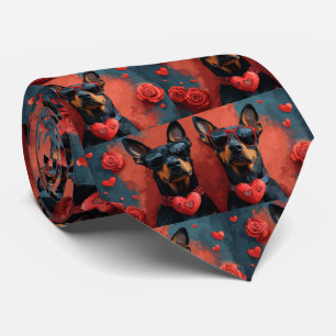 Cravate Doberman avec coeur Roses Saint-Valentin