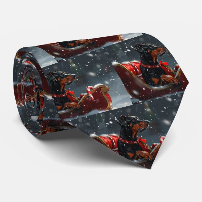 Cravate Doberman Chien Fête de Noël (Roulé)