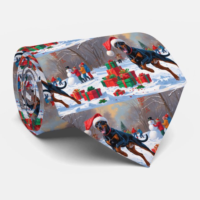 Cravate Doberman courant dans la neige avec un chapeau de  (Roulé)