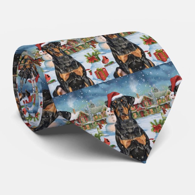 Cravate Doberman Joyeux Noël au Pays des Merveilles de l'H (Roulé)