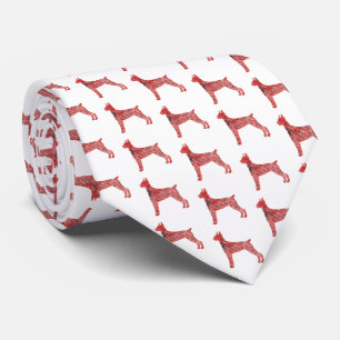 Cravate Doberman Pinscher Chien de Noël Silhouette Blanc