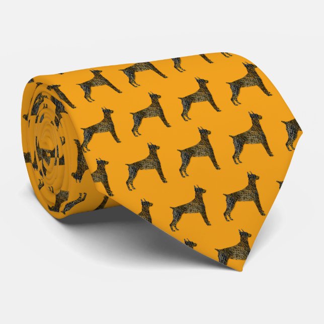 Cravate Doberman Pinscher Chien Silhouette Halloween Orang (Roulé)