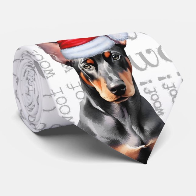 Cravate Doberman Pinscher Woof Christmas Dog Lover (Roulé)