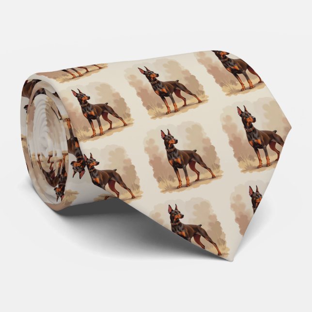Cravate Dobermann Pinscher Chien Marron Rouille Rouge (Roulé)