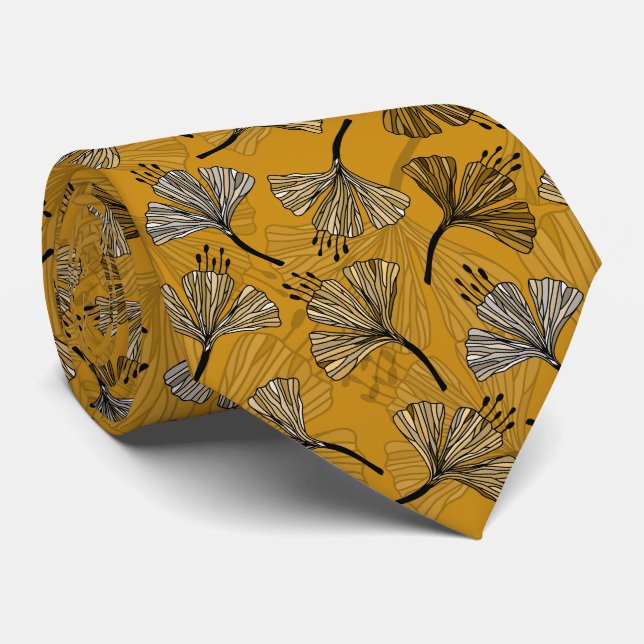 Cravate Doodle Jaune beau motif floral (Roulé)