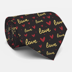 Cravate Doodle rouge or cœur motif d'amour
