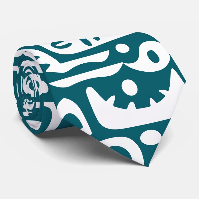Cravate Doodles turquoises foncés et blancs 2 de 7 (Roulé)