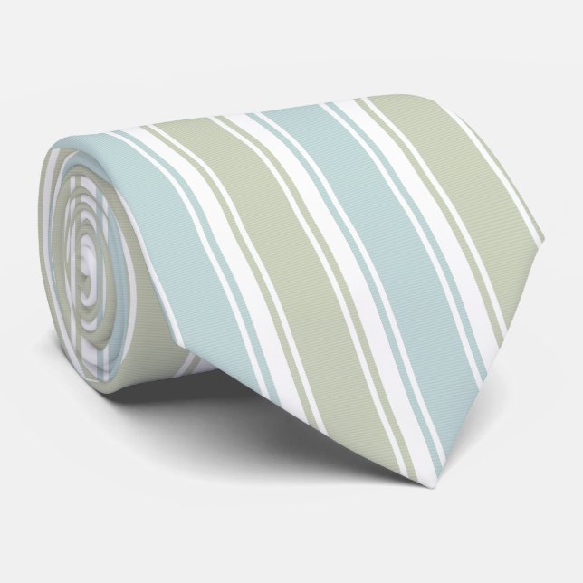 Cravate Double Rayure Seafoam & Bleu (Roulé)