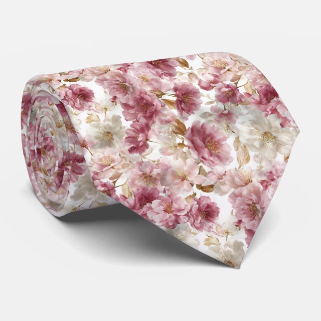 Cravate Douces Pivoines Aquarelle Rose Pâle Mariage Floral (Roulé)